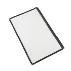 image of CAC China MCP1-914BK Menu Cover, 1-Pocket 8-1/2" x 14" Legal Insert, Brass Corners, Black Trim