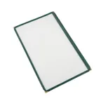 image of CAC China MCP1-914GN Menu Cover, 1-Pocket, 8-1/2" x 14" Legal Insert, Brass Corners, Green Trim