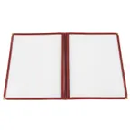image of CAC China MCP2-911BY Menu Cover, 2-Pocket, 8-1/2" x 11", Clear View, Brass Corners, Burgundy Trim