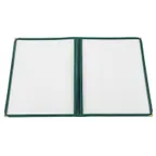 image of CAC China MCP2-911GN Menu Cover, 2-Pocket Booklet, 8-1/2" x 11" Insert, View, Brass Corners, Trim