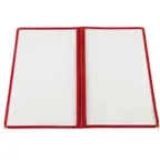 image of CAC China MCP2-914RD Menu Cover, 2-Pocket Vinyl Booklet, 8-1/2" x 14", Insert, Red Trim, Brass Corners