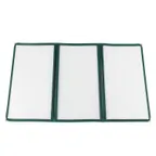 image of CAC China MCP3-911GN Menu Cover - 3-Pocket Vinyl, 8-1/2" x 11", Double-Sided View, Green Trim