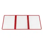 image of CAC China MCP3-911RD 3-Pocket Menu Cover, 8-1/2" x 11", Double-Sided View, Brass Corners, Red Trim