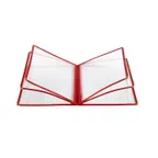 image of CAC China MCP6-911RD Menu Cover, 6-Pocket Vinyl Booklet, 8½" x 11" Red Trim with Brass Corners