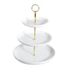 image of CAC China PTE-C3 - 3‑Tier Round Porcelain Tray, 10" Base, 13¾" H, Super White, Dishwasher Safe - Set