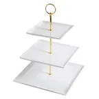 image of CAC China PTE‑SQ3 3‑Tier Square Porcelain Tray, Base 10"×10", Height 14", White, Dishwasher Safe - Set