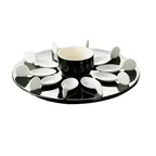 image of CAC China PTP-21-BLK - Spoon Set, 10 Black Spoons 4", 7oz Bowl, 12" Tray, Dishwasher/Oven Safe - Set