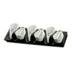 image of CAC China PTP-6-B Party Set, Six 2‑oz Oval Cups, Six Spoons, 14½"×5¾" Tray, Black/White - Set