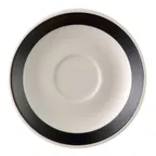 image of CAC China R-36-BLK Stoneware Saucer, 4½" Dia x ¾" H, Black/White, Dishwasher Oven Safe - 1 Dozen