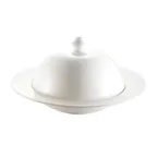 image of CAC China RCN-150 - 26 oz White Porcelain Bowl with 8¼" Lid, 12" Bowl, Dishwasher Safe - Set