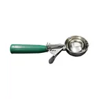 image of CAC China SICD-12GN Thumb Disher, #12, 2.66 oz., Stainless Steel Scoop, Green Handle