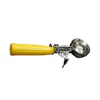 image of CAC China SICD-20YL Thumb Disher, #20, 1.6 oz., Stainless Steel Scoop, Yellow Handle