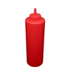 image of CAC China SQBT-24R Squeeze Bottle - 32 oz Red Plastic, Leak‑Proof Cap, Single Tip, BPA‑Free - 6/Pack