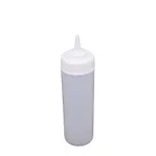 image of CAC China SQBT-W-12C - Clear 12 oz Wide‑Mouth Squeeze Bottle, Plastic, Single Tip, White Cap - 6/Pack