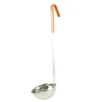 image of CAC China SSLD-80OR Ladle, 8 oz, 14-7/8"L, One-Piece, Orange Handle, Stainless Steel