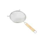 image of CAC China SSTR-08D Mesh Strainer, 8" dia., Double Layer Mesh, Wood Handle, Stainless Steel
