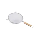 image of CAC China SSTR-08S Mesh Strainer, 8" Dia., Single Layer Stainless Steel Mesh, Wood Handle