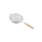 image of CAC China SSTR-10D Mesh Strainer, 10-1/4" Dia., Double Layer Mesh, Wood Handle, Stainless Steel