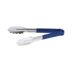 image of CAC China STCH-10BL Utility Tongs, 10" Heavy-Duty Stainless Steel, Blue Handle