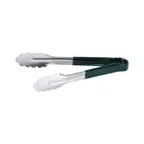 image of CAC China STCH-10GN Utility Tongs, 10" Heavy-Duty Stainless Steel, Green Handle