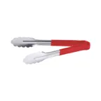 image of CAC China STCH-10RD Utility Tongs, 10" Heavy-Duty Stainless Steel, Red Handle
