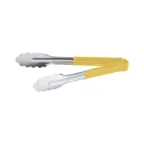 image of CAC China STCH-10YL Utility Tongs, 10" Heavy-Duty Stainless Steel, Yellow Handle