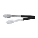 image of CAC China STCH-12BK Utility Tongs, 12" Heavy-Duty Stainless Steel, Black Handle
