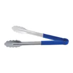 image of CAC China STCH-12BL Utility Tongs, 12" Heavy-Duty Stainless Steel, Blue Handle