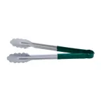 image of CAC China STCH-12GN Utility Tongs, 12" Heavy-Duty Stainless Steel, Green Handle