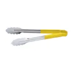 image of CAC China STCH-12YL Utility Tongs, 12" Heavy-Duty Stainless Steel, Yellow Handle