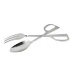 image of CAC China STG2-10F Scissor Tongs, 10" Long, Fork & Spoon, 18/8 Stainless Steel