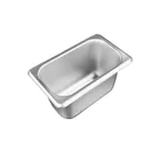 image of CAC China STPN-S25-4 Steel Steam Pan, 1/9 Size, 4" Deep, 25‑Gauge, Stacking Lug, Dishwasher Safe