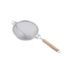 image of CAC China STRH-10S Mesh Strainer, 10-1/4" Dia., Single, Reinforced, Wood Handle, Stainless Steel