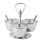 image of CAC China STSV-3 Tabletop Server Set, 3‑Compartment Stainless Steel Condiment Caddy - Set
