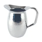 image of CAC China SWPH-2 Metal Pitcher - 2 Qt (64 Oz) Bell Shaped Stainless Steel Hammered Finish