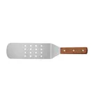 image of CAC China TNRW-PF83 Stainless Steel Turner, 8.25", Perforated, Wooden Handle
