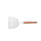 image of CAC China TNRW-TP44 Stainless Steel Turner, 4" Blade, Wooden Handle, Teppanyaki Kitchen Utensil