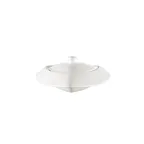image of CAC China TR-B8 Triangular 10‑Oz Porcelain Bowl with Cover, 8" Diameter, Dishwasher Safe - 1/Set