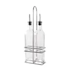 image of CAC China W2SQ-16S Oil & Vinegar Cruet Set, 16 Oz Glass Bottles with Steel Pourers, Chrome Rack - Set