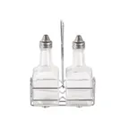 image of CAC China W2SQ-6S Oil & Vinegar Cruet Set, 6 oz Glass Bottles with Steel Pourers, Chrome Rack - Set