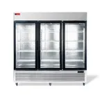 image of Westlake WK-82FG - 72 cu ft Glass Door Freezer, 82" Wide, Stainless Steel, 3‑Section, Temp Control