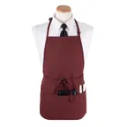 image of Chef Revival CL3PBIABGFP Bib Apron, 26" X 23" Long, 3 Front Pockets, Burgundy, DuraSERV Polyester