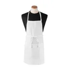 image of Chef Revival CL3PBIAELWH Bib Apron, 26" x 31", 4 Pockets, White Polyester, Adjustable Neck Strap