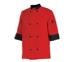 image of Chef Revival J134TM-5X Chef's Jacket, 5XL, 3/4 Sleeve, PolyCotton, Tomato Red, Black Cuffs