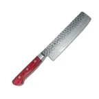 image of Korin HKR-TDNA-165 Damascus Nakiri Knife, 6-3/8" Blade, V10 Steel, Burgundy Wood Handle