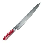 image of Korin HKR-TDSU-240 Damascus Sujihiki Knife, 9.4" Blade, V10 Steel, Burgundy Wood Handle