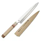 image of Korin HMA-KZYA-300 Masamoto Shiro #1 Yanagi Knife, 11-4/5" (30cm) C Steel, Wood Handle, Smooth Edge