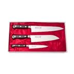 image of Korin HMI-4403 3-Piece Knife Set, 8-1/4" Gyutou, 7" Santoku, 4-3/4" Petty, Steel Blade - Boxed