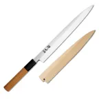 image of Korin HSU-IHYYA-240 Inox Honyaki Yanagi Knife, 9-7/16" (24cm) Forged 8A Steel Blade, Yew Wood Handle