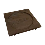 image of Korin IMP-08436 Wooden Riser, Square Base 9½"×9½"×0.8" Footed, Brown Wood, 8" Indentation